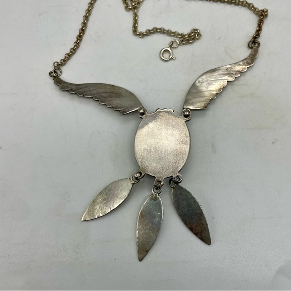 Vtg Genuine Spiderweb Turquoise 925 Sterling Silver Bib Necklace NA - Picture 5 of 9